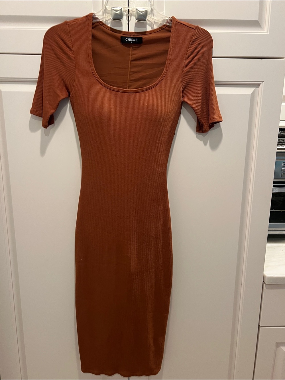 chicme Rust Scoop Neck Midi Dress